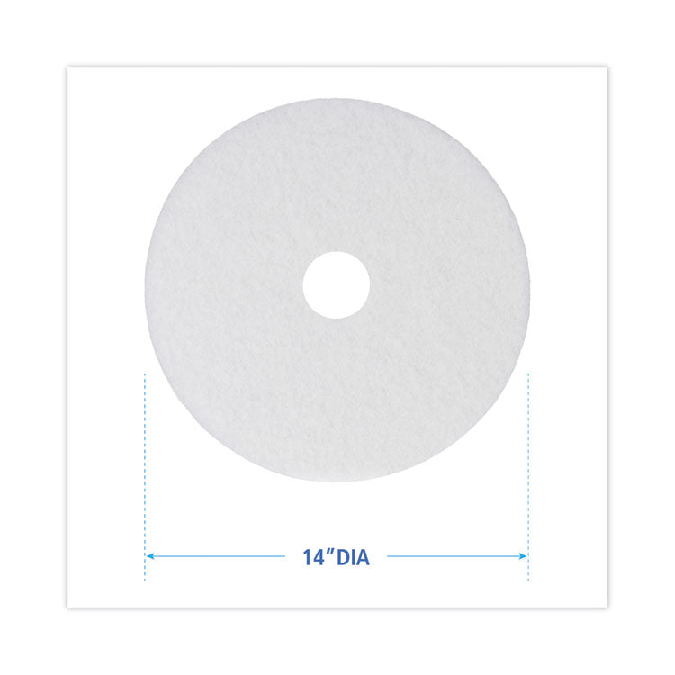Polishing Floor Pads, 14" Diameter, White, 5/Carton