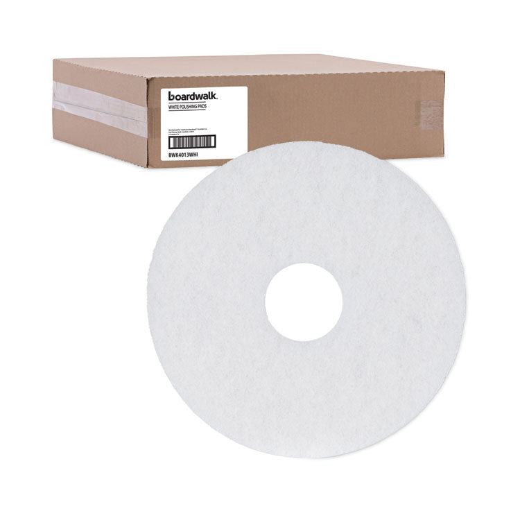 Polishing Floor Pads, 13" Diameter, White, 5/Carton