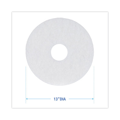 Polishing Floor Pads, 13" Diameter, White, 5/Carton