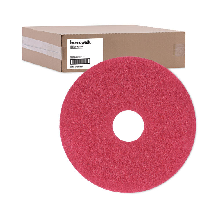 Buffing Floor Pads, 13" Diameter, Red, 5/Carton