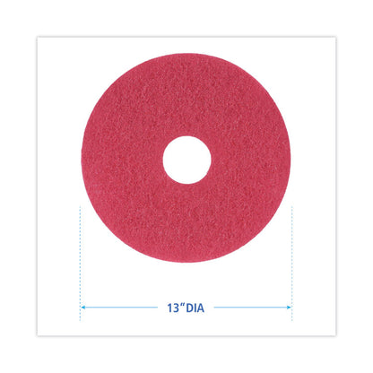 Buffing Floor Pads, 13" Diameter, Red, 5/Carton