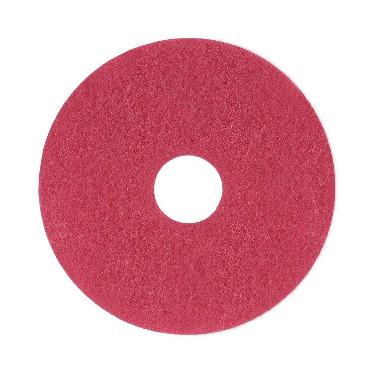 Buffing Floor Pads, 13" Diameter, Red, 5/Carton