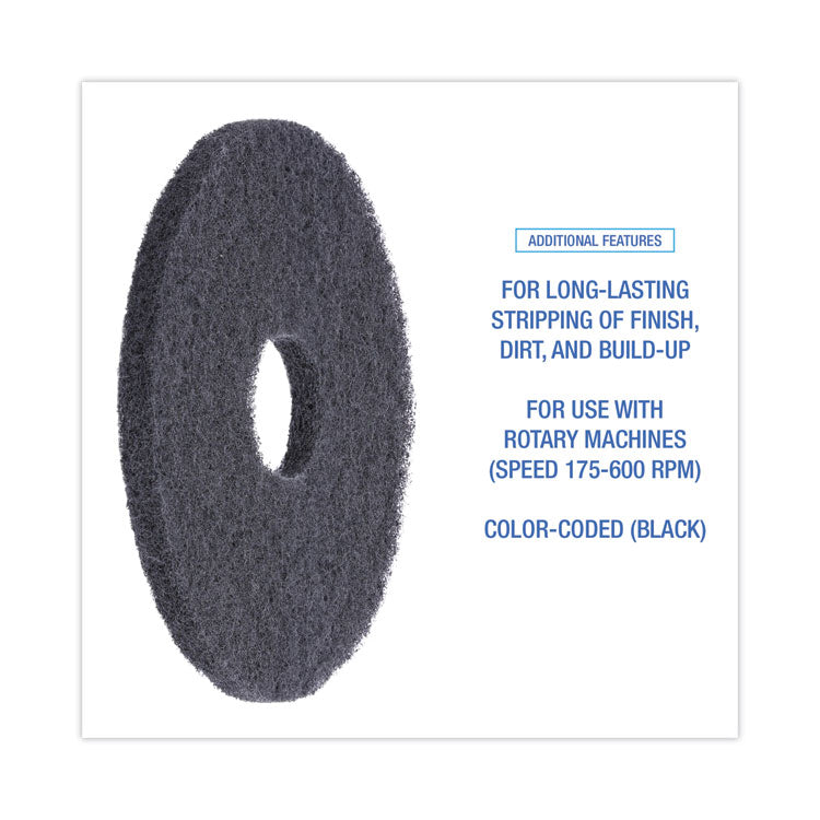 Stripping Floor Pads, 13" Diameter, Black, 5/Carton