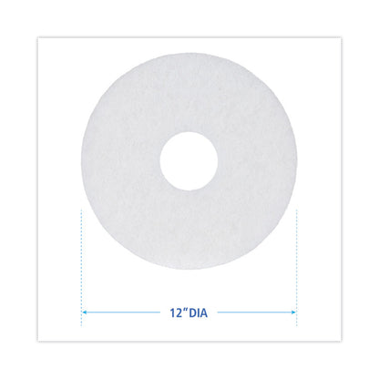Polishing Floor Pads, 12" Diameter, White, 5/Carton