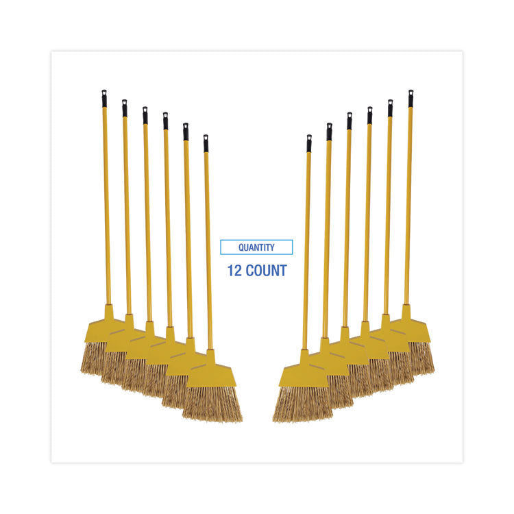 Poly Bristle Angler Broom, 53" Length, Yellow, 12/Carton
