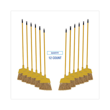 Poly Bristle Angler Broom, 53" Length, Yellow, 12/Carton