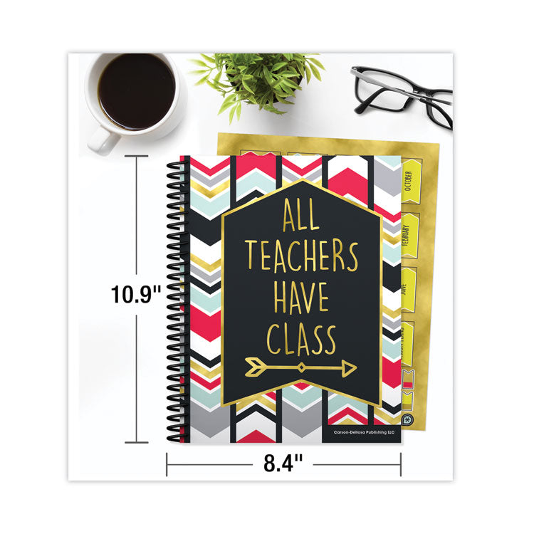 Teachers Planner, Weekly/Monthly, 7 Classes, Chevron Artwork, Multicolor Cover, 11 x 8.5 Sheets, 12-Month (July to June)
