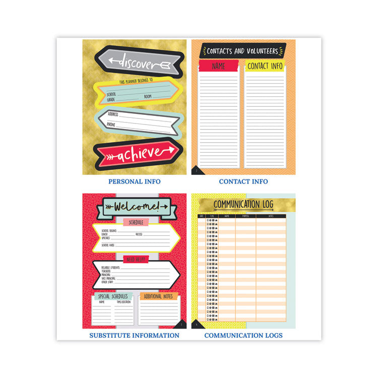 Teachers Planner, Weekly/Monthly, 7 Classes, Chevron Artwork, Multicolor Cover, 11 x 8.5 Sheets, 12-Month (July to June)