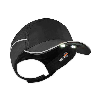 Skullerz 8965 Lightweight Bump Cap Hat with LED Lighting, Long Front Brim, One Size Fits Most, 0.01" Insert, Black