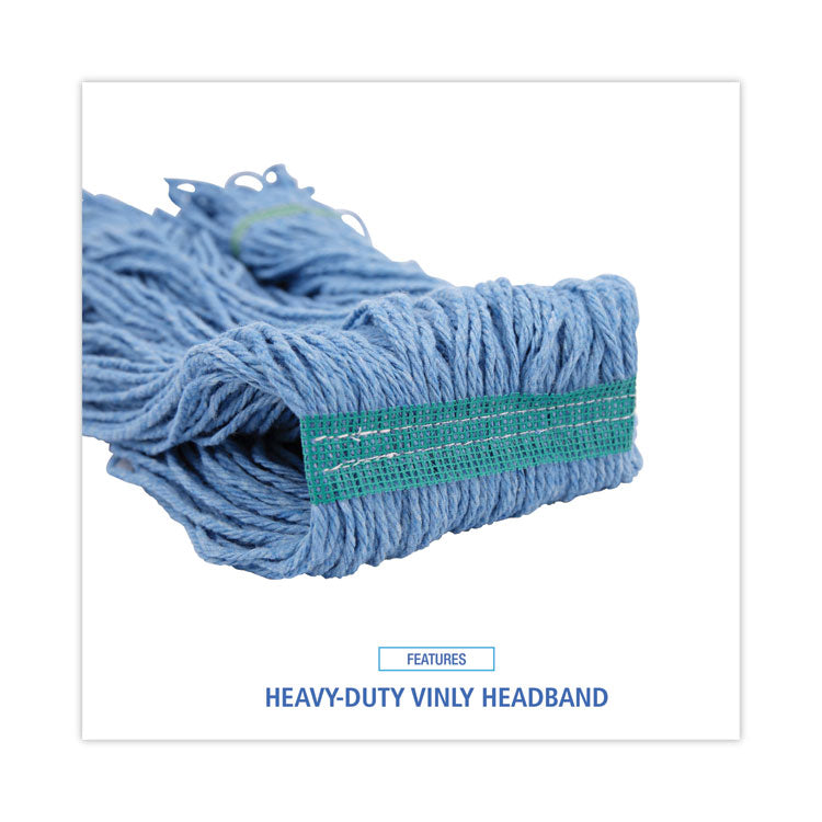 Super Loop Wet Mop Head, Cotton/Synthetic Fiber, 1" Headband, Medium Size, Blue