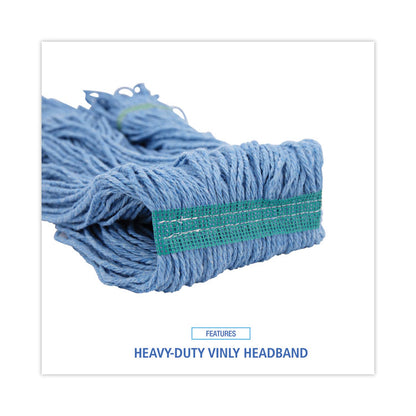 Super Loop Wet Mop Head, Cotton/Synthetic Fiber, 1" Headband, Medium Size, Blue