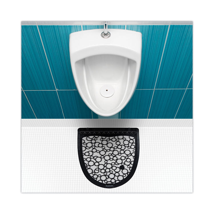 Disposable Urinal Floor Mat 2.0, Shield-Shaped, Black/White Slip-Resistant Surface, 17.5" x 20", 6/Carton