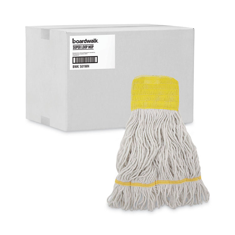 Super Loop Wet Mop Head, Cotton/Synthetic Fiber, 5" Headband, Small Size, White, 12/Carton
