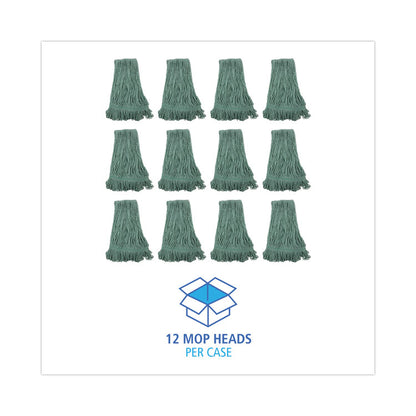 Narrowband Looped-End Mop Head, Premium Standard Head, Cotton/Rayon Fiber, Medium, Green, 12/Carton