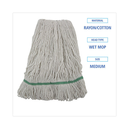 Narrowband Looped-End Mop Head, Premium Standard Head, Cotton/Rayon /Synthetic Fiber, Medium, White