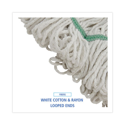 Narrowband Looped-End Mop Head, Premium Standard Head, Cotton/Rayon /Synthetic Fiber, Medium, White