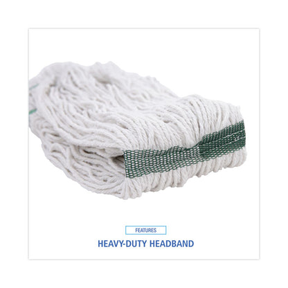 Narrowband Looped-End Mop Head, Premium Standard Head, Cotton/Rayon /Synthetic Fiber, Medium, White