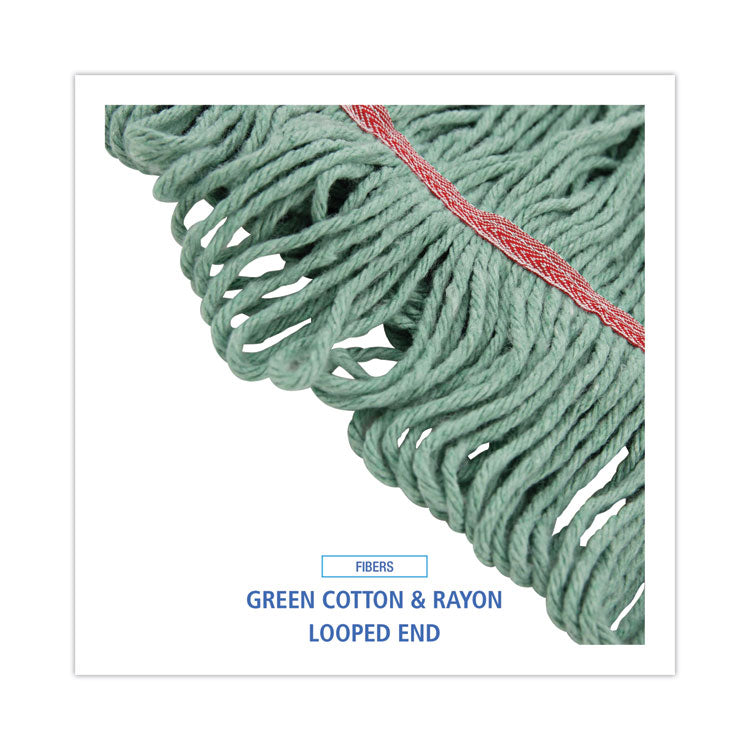 Narrowband Looped-End Mop Head, Premium Standard Head, Cotton/Rayon/Synthetic Fiber, Large, Green