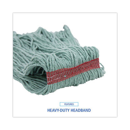 Narrowband Looped-End Mop Head, Premium Standard Head, Cotton/Rayon/Synthetic Fiber, Large, Green