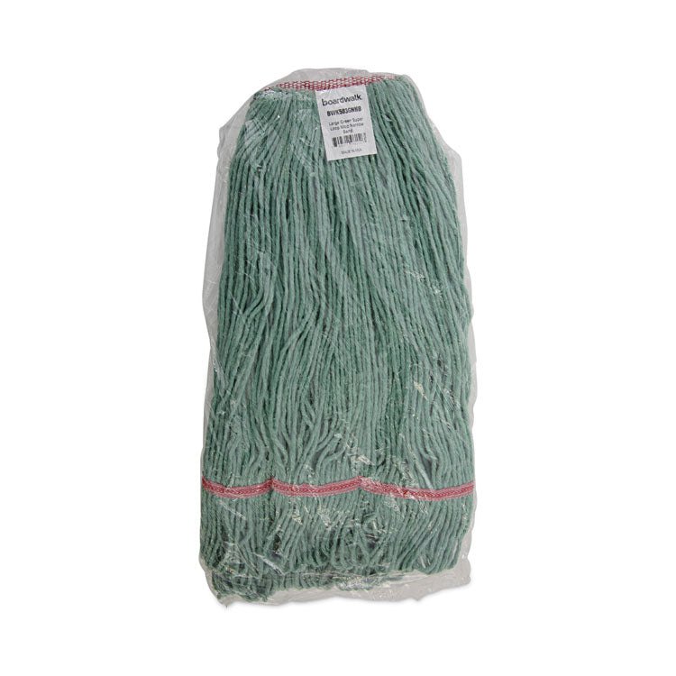 Narrowband Looped-End Mop Head, Premium Standard Head, Cotton/Rayon/Synthetic Fiber, Large, Green