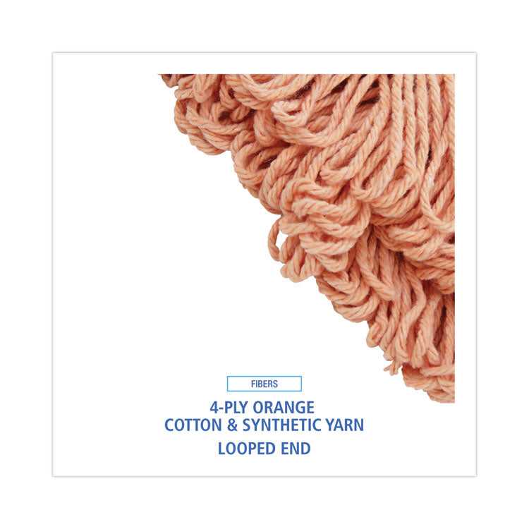 Super Loop Wet Mop Head, Cotton/Synthetic Fiber, 5" Headband, Large Size, Orange, 12/Carton