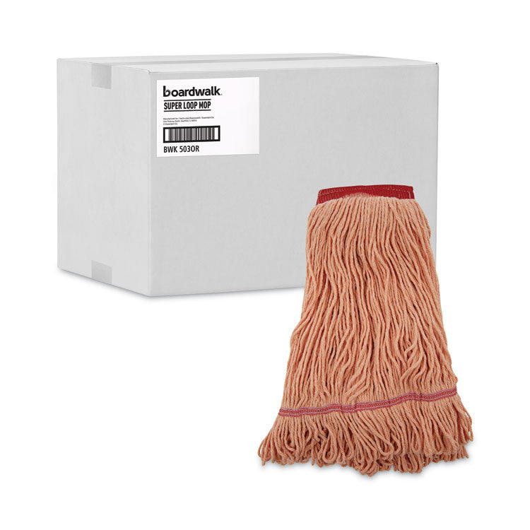 Super Loop Wet Mop Head, Cotton/Synthetic Fiber, 5" Headband, Large Size, Orange, 12/Carton
