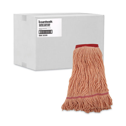 Super Loop Wet Mop Head, Cotton/Synthetic Fiber, 5" Headband, Large Size, Orange, 12/Carton
