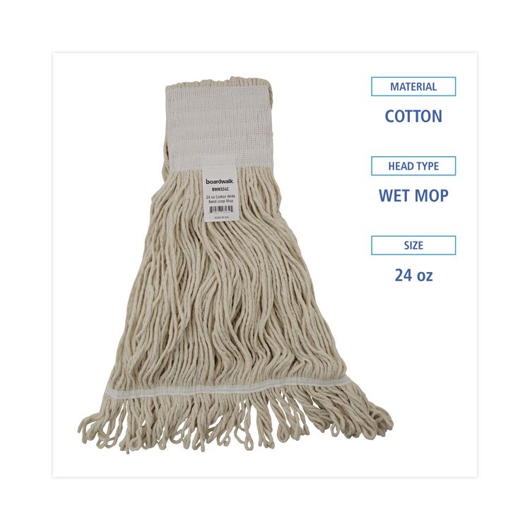 Mop Head, Pro Loop Web/Tailband, Premium Saddleback Head, Cotton, 24 oz, White, 12/Carton
