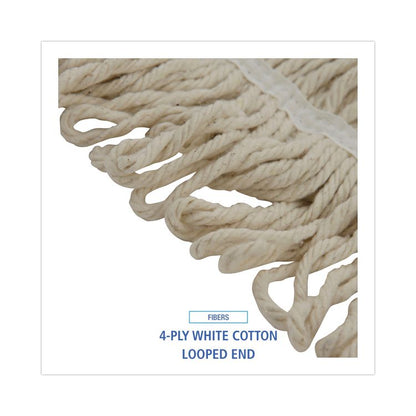 Mop Head, Pro Loop Web/Tailband, Premium Saddleback Head, Cotton, 24 oz, White, 12/Carton