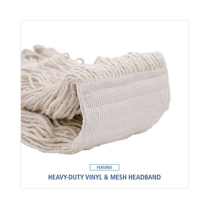 Mop Head, Pro Loop Web/Tailband, Premium Saddleback Head, Cotton, 24 oz, White, 12/Carton