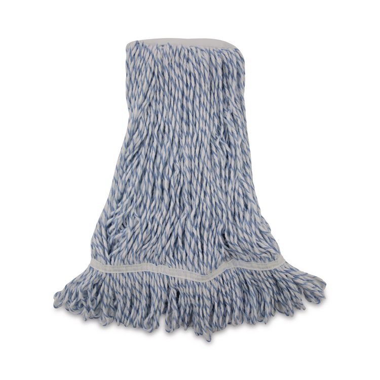 Floor Finish Mop Head, Narrow, Rayon/Polyester, Medium, White/Blue Stripes, 12/Carton