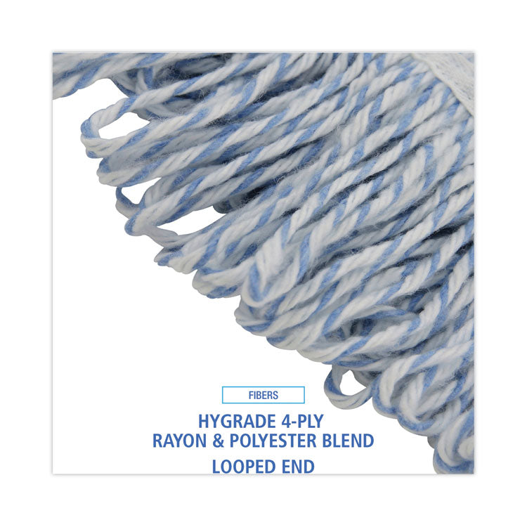 Floor Finish Mop Head, Narrow, Rayon/Polyester, Medium, White/Blue Stripes, 12/Carton