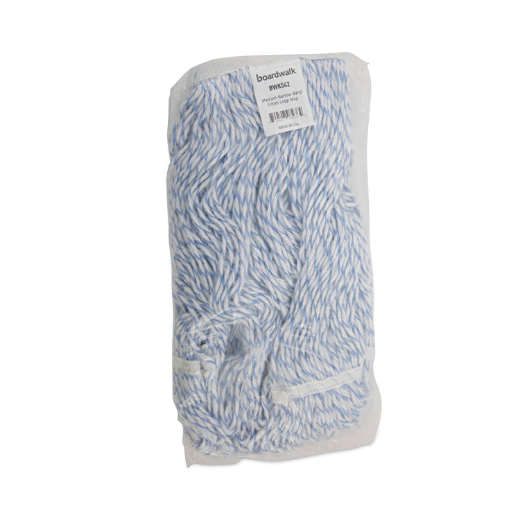 Floor Finish Mop Head, Narrow, Rayon/Polyester, Medium, White/Blue Stripes, 12/Carton