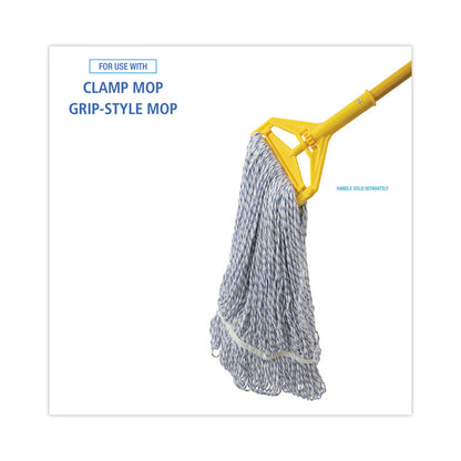 Floor Finish Mop Head, Narrow, Rayon/Polyester, Large, White/Blue Stripes, 12/Carton