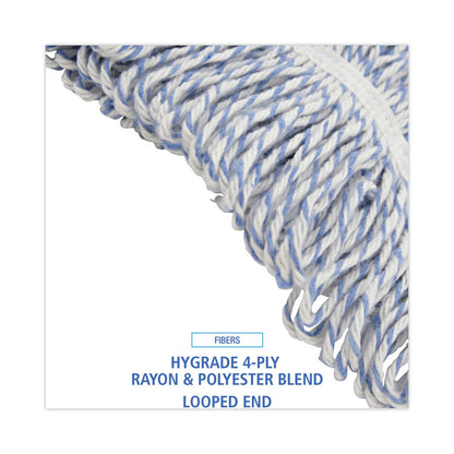 Floor Finish Mop Head, Narrow, Rayon/Polyester, Large, White/Blue Stripes, 12/Carton