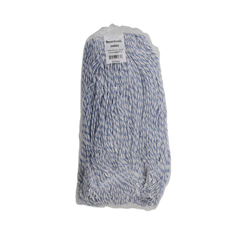 Floor Finish Mop Head, Narrow, Rayon/Polyester, Large, White/Blue Stripes, 12/Carton