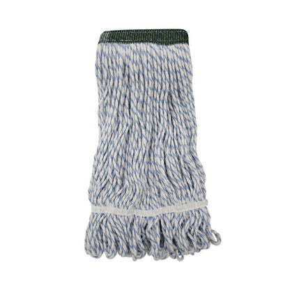 Floor Finish Mop Head, Wide, Rayon/Polyester, Medium, White/Blue Stripes, 12/Carton