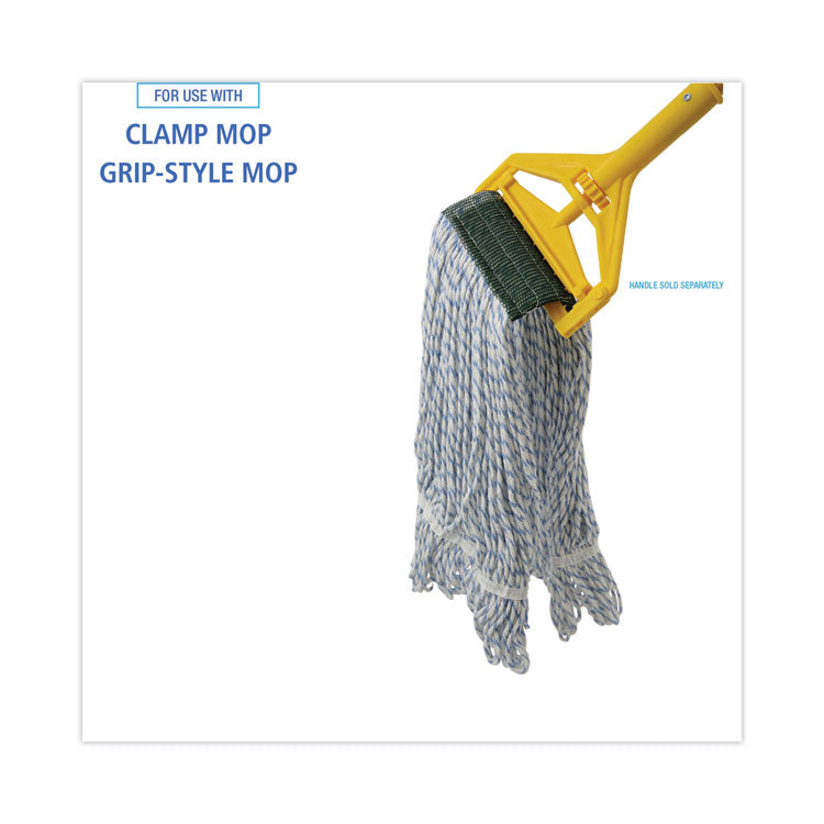 Floor Finish Mop Head, Wide, Rayon/Polyester, Medium, White/Blue Stripes, 12/Carton