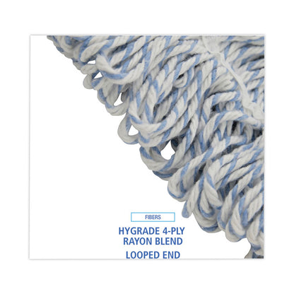 Floor Finish Mop Head, Wide, Rayon/Polyester, Medium, White/Blue Stripes, 12/Carton