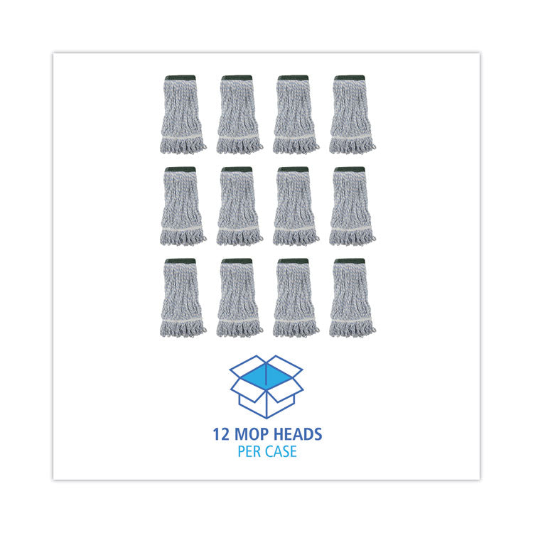 Floor Finish Mop Head, Wide, Rayon/Polyester, Medium, White/Blue Stripes, 12/Carton