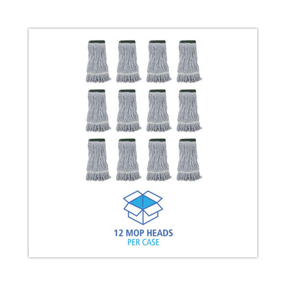 Floor Finish Mop Head, Wide, Rayon/Polyester, Medium, White/Blue Stripes, 12/Carton