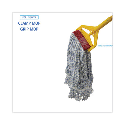 Floor Finish Mop Head, Wide, Rayon/Polyester, Large, White/Blue Stripes, 12/Carton