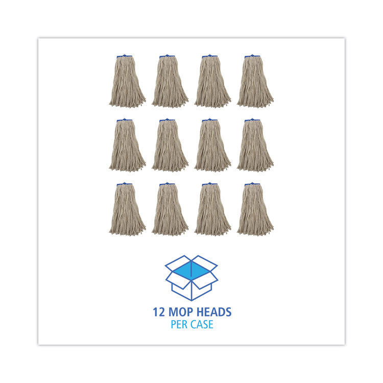 Cut-End Lie-Flat Wet Mop Head, Cotton, 16 oz, White, 12/Carton