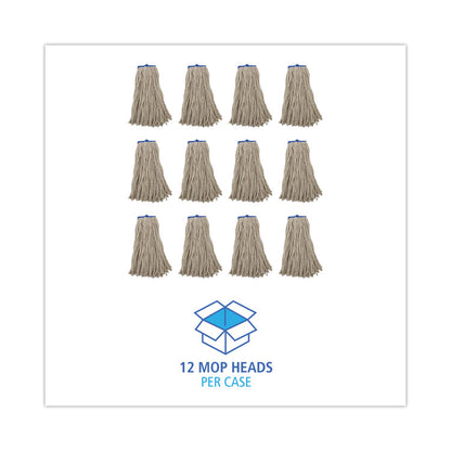 Cut-End Lie-Flat Wet Mop Head, Cotton, 16 oz, White, 12/Carton
