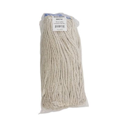 Cut-End Lie-Flat Wet Mop Head, Cotton, 16 oz, White