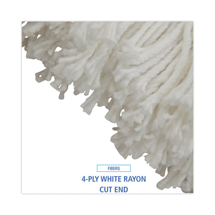 Cut-End Lie-Flat Wet Mop Head, Rayon, 16 oz, White, 12/Carton