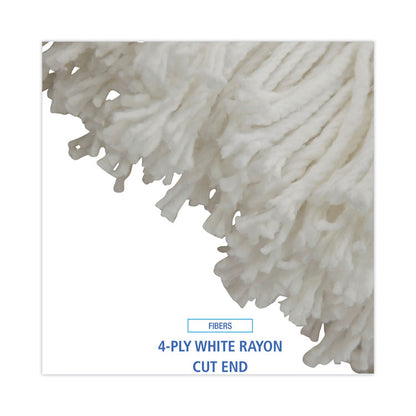 Cut-End Lie-Flat Wet Mop Head, Rayon, 16 oz, White, 12/Carton