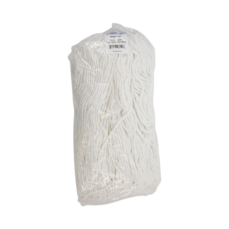 Cut-End Lie-Flat Wet Mop Head, Rayon, 16 oz, White, 12/Carton