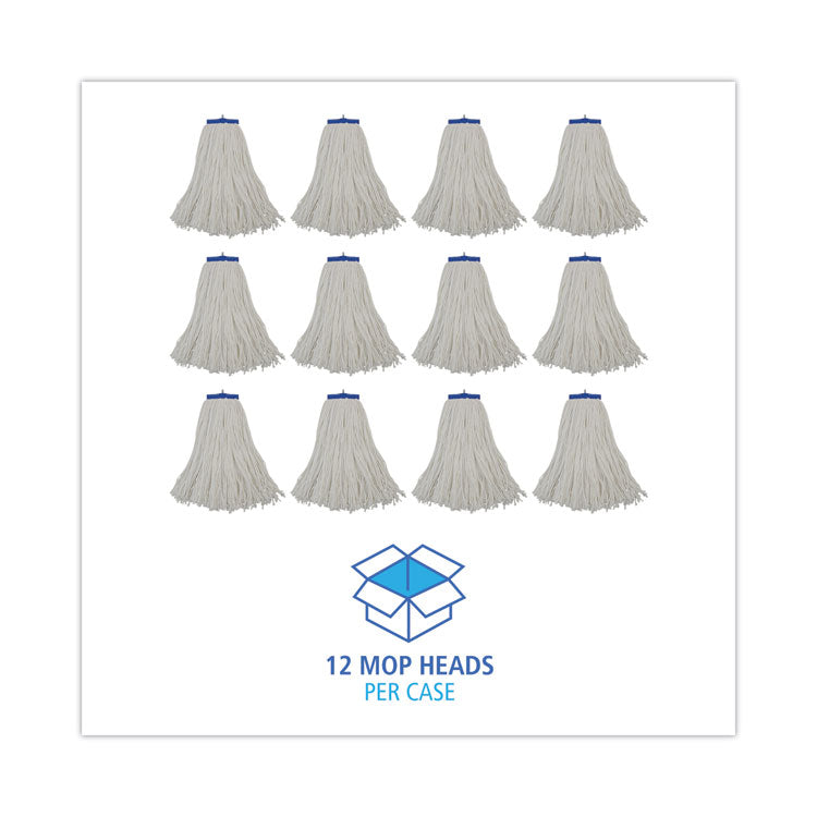 Cut-End Lie-Flat Wet Mop Head, Rayon, 16 oz, White, 12/Carton
