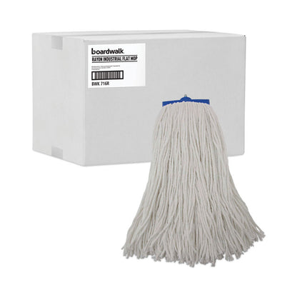 Cut-End Lie-Flat Wet Mop Head, Rayon, 16 oz, White, 12/Carton
